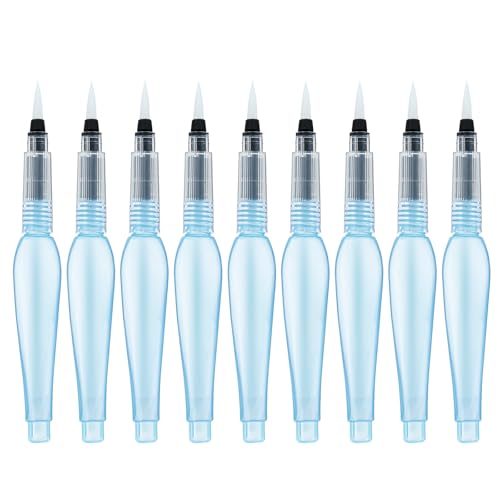 Oruola 9 Stück Pinsel mit Wassertank,Wassertankpinsel,Wasserpinsel für Aquarellkunst,Blaue Kunststoff Wasserpinsel Stifte für Anfänger und Profis,Aqua Stifte mit Tank,Aquarellpinsel,Water Brush Pens von oruola