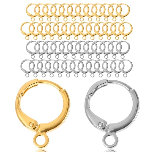 Oruola Ohrringhaken mit Klappbügel, 12 mm, für Schmuckherstellung, Metall-Ohrring-Verschlüsse für Schmuckherstellung, Silber- und Gold-Ohrringhaken für DIY-Schmuckherstellung, 100 Stück von oruola