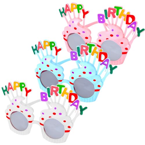 oruola 3 Paare Geburtstag Brille, Spaß Party Brille für Erwachsene, Süße Sahne Kuchen Geburtstag Photo Booth Requisiten, Geburtstag Sonnenbrille für Kinder Erwachsene Geburtstag Party Geschenke (Rosa von oruola