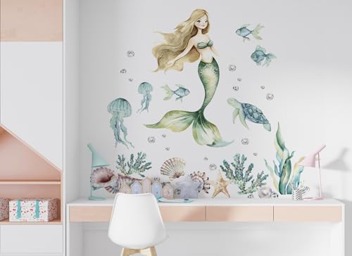 Osomhome |Wandtattoo Kinderzimmer Wandsticker | Wanddeko Babyzimmer | Schlafzimmer Junge Mädchen Selbstklebend (Green Meerjungfrau, M) von osomhome