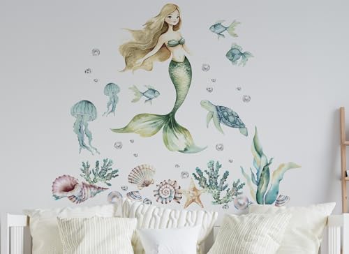 Osomhome |Wandtattoo Kinderzimmer Wandsticker | Wanddeko Babyzimmer | Schlafzimmer Junge Mädchen Selbstklebend (Green Meerjungfrau, S) von osomhome