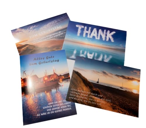 osters muschel-sammler-shop DEICHliebe Grußkarten-Set Maritim, 4 Doppelkarten mit Umschlag, 12,5 x 17,5 cm, Geburtstag & Danke von osters muschel-sammler-shop