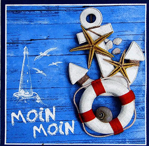 osters muschel-sammler-shop Servietten/Zellstoffservietten/Maritime Muster-Motiv / 33x33cm / 20 Stück-Packung (Moin Moin) von osters muschel-sammler-shop