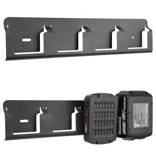 otuiaim Wandhalterung für 4 Akkus kompatibel mit Bosch 18V & Makita 18V Bohrmaschinen, verstärkter massivem Stahl Akkuhalter Universal für Werkzeugakku, Montage an Lochwänden & Wänden von otuiaim