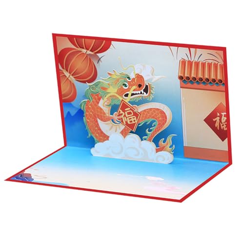 oueyfer 2024 Neujahrsgrußkarte 3D Popup Drachenkarten Chinesische Frühlingsfest Postkarten Mit Umschlag Für Den Winterurlaub Einzigartiger 3D Effekt von oueyfer