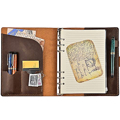 Leder-Notizbuch, nachfüllbar, 22,9 x 19,1 cm, A5, Leder-Schreibtagebuch, liniert, handgefertigt, Vintage-Ringbuch, Reisetagebuch, Organizer mit Tasche und für Männer, Frauen, Arbeit, Geschenk, Braun, Leder-Notizbuch, nachfüllbar, 22,9 x 19,1 cm, A5, Leder-Schreibtagebuch, liniert, handgefertigt, Vintage-Ringbuch, Reisetagebuch, Organizer mit Tasche und für Männer, Frauen, Arbeit, Geschenk, Braun, von oumebiu