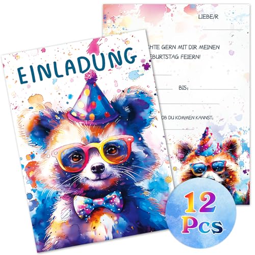 oumuik 12x einladungskarten kindergeburtstag Mädchen & Jungen geburtstagseinladungen Niedliche Aquarell Bär Grußkarte mit buntem Glitzerlack Schule/Geburtstag/Party/Einladung oumuik 12x einladungskarten kindergeburtstag Mädchen & Jungen geburtstagseinladungen Niedliche Aquarell Bär Grußkarte mit buntem Glitzerlack Schule/Geburtstag/Party/Einladung von oumuik