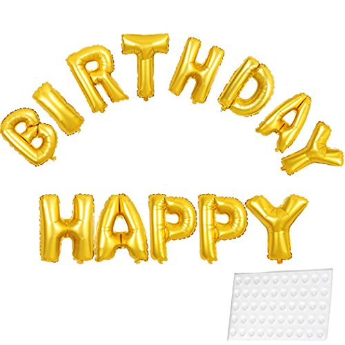 our fantasy time XXL Happy Birthday Buchstaben Luftballon mit Klebepunkten, golden Deko Luftballon, Aluminiumfolie Ballons, Folienballon, Deko für Geburtstag Party, Helium Ballons, (SET08) von our fantasy time
