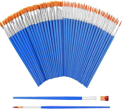 Outtshop Pinselset, 60 Stück Runde Flache Pinsel Kinder, Pinsel Set für Acryl-, Wasserfarben- und Ölmalereien, Künstler, Malliebhaber und Anfänger, Pinselset Klein - 2 Verschiedene Größen (100) von outtshop
