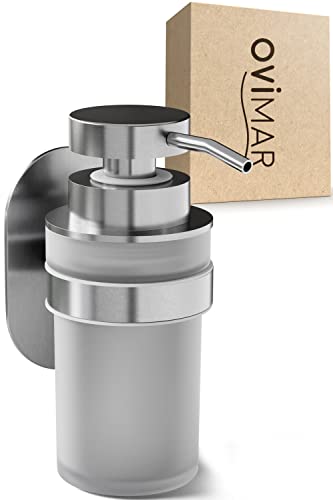 ovimar Seifenspender Kegnaes | Silber | Wandmontage ohne Bohren | aus Edelstahl und weißem Glas | extra große Öffnung leicht wiederbefüllbar | für Badezimmer oder Küche | Desinfektionsmittelspender ovimar Seifenspender Kegnaes | Silber | Wandmontage ohne Bohren | aus Edelstahl und weißem Glas | extra große Öffnung leicht wiederbefüllbar | für Badezimmer oder Küche | Desinfektionsmittelspender von ovimar