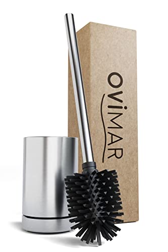 ovimar Toilettenbürste Tuno Silber | Silikon Klobürste | Belüftungsfunktion | frei stehend | Bürstenkopf wechselbar | abnehmbare Tropfschale | Ohne Wandmontage von ovimar