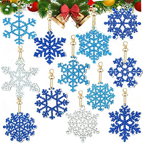 12 Stück Schneeflocken Diamant Painting Weihnachten Deko, Diamond Painting kinder Anhänger, Weihnachten Schneeflocken Painting kit DIY Diamond Painting Schlüsselanhänger von owlfun