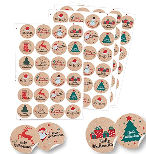 96 Stück Weihnachtsaufkleber Rund,weihnachtsaufkleber selbstklebend,Weihnachts Etiketten für Beschriftung,Weihnachtsaufkleber zum Beschriften für Umschlag/Geschenktüten/Papiertüten von owlfun