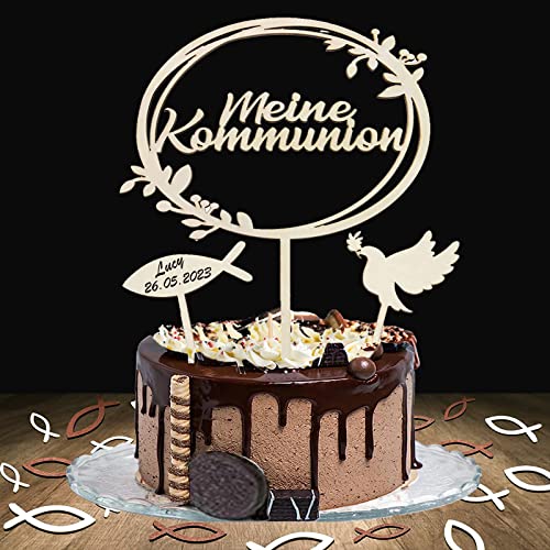 ortendeko Kommunion, Cake Topper Kommunion Holz ，1 Stück Taube Fische Zur Kommunion Cake Topper Taufe Holz & 36 Stück Holz Fische Tischdeko Konfirmation，Erstkommunion deko Junge Mädchen von owlfun