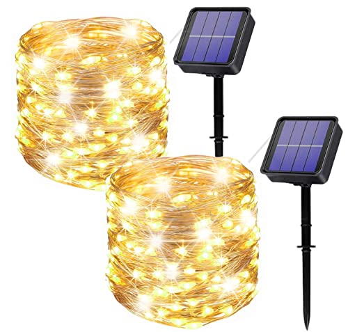 owwasd [2 Stück] Solar Lichterkette Aussen, 14M 120 LED, Wetterfest, für Balkon,Bäume,Terrasse,Hochzeit,Party,Garten (Warmweiß) von owwasd