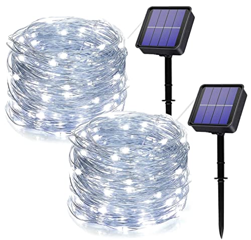 owwasd [2 Stück] Solar Lichterkette Aussen, 14M 120 LED Solar LED Lichterkette Außen, lichterkette außen für Balkon,Bäume,Terrasse,Hochzeit,Party,Garten (Weiß) von owwasd