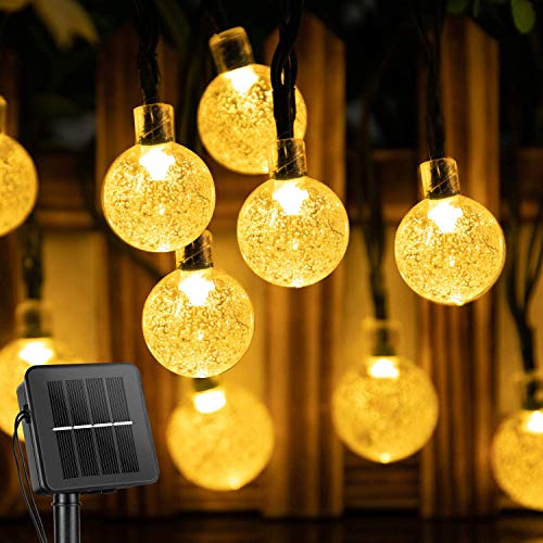 owwasd Solar Lichterkette Aussen Wetterfest, 30 LED 6.5M 8 Modi IP65 Kristall Kugeln Lichterkette Außen Solar Lampions für Balkon Deko Terassen Garten Bäume Weihnachten Hochzeiten Partys (warmweiß) von owwasd