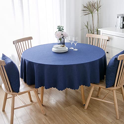 Baumwolle Und Leinen Einfarbig Tischdecke Runde Fleckabweisende Esstisch Outdoor Tischdecken,120cm,blau von oxiang