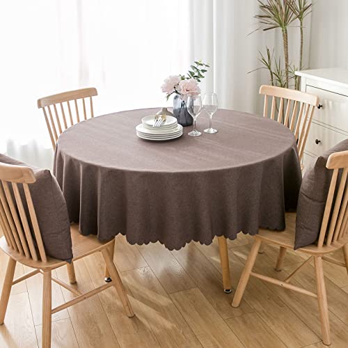 Baumwolle Und Leinen Einfarbig Tischdecke Runde Fleckabweisende Esstisch Outdoor Tischdecken,120cm,braun von oxiang
