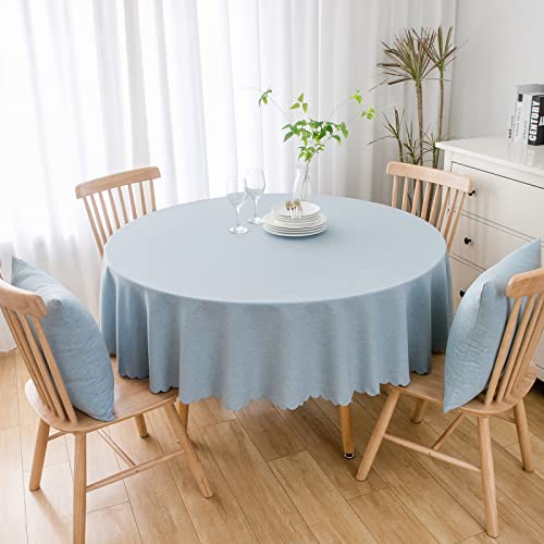 Baumwolle Und Leinen Einfarbig Tischdecke Runde Fleckabweisende Esstisch Outdoor Tischdecken,120cm,hellblau von oxiang