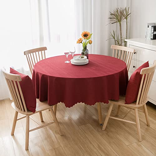 Baumwolle Und Leinen Einfarbig Tischdecke Runde Fleckabweisende Esstisch Outdoor Tischdecken,120cm,rot von oxiang