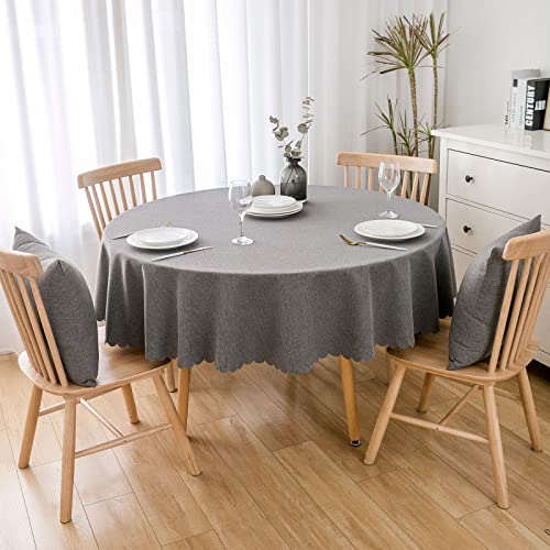 Baumwolle Und Leinen Einfarbig Tischdecke Runde Fleckabweisende Esstisch Outdoor Tischdecken,240cm,dunkelgrau von oxiang