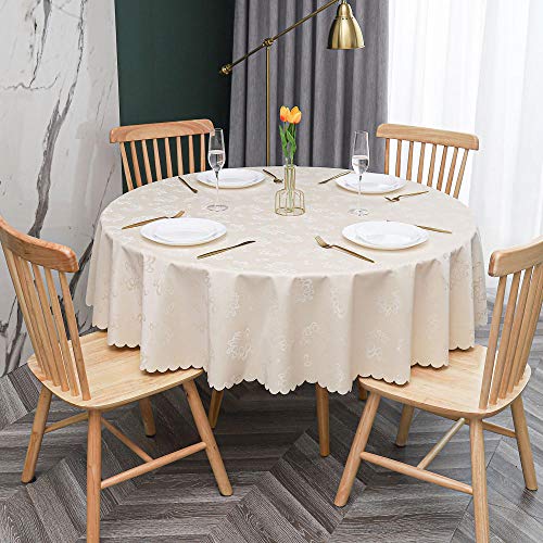 PVC Tischdecke Runde Fleckabweisende Und Wasserdichter Esstisch Outdoor PVC Tischdecken Blumen Beige-140cm PVC Tischdecke Runde Fleckabweisende Und Wasserdichter Esstisch Outdoor PVC Tischdecken Blumen Beige-140cm von oxiang