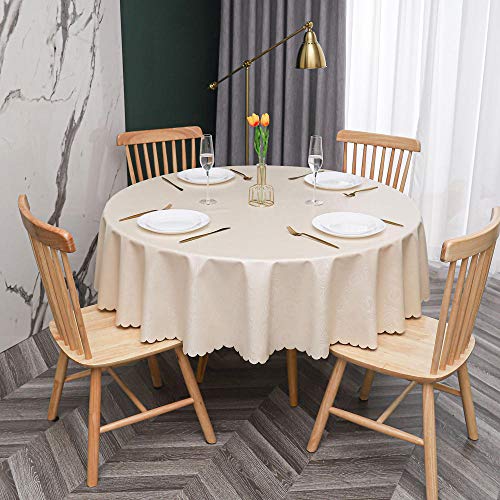 PVC Tischdecke Runde Fleckabweisende Und Wasserdichter Esstisch Outdoor PVC Tischdecken Creme Farben -180cm von oxiang