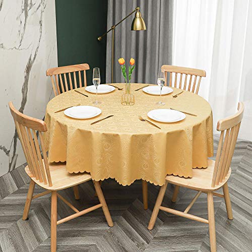 PVC Tischdecke Runde Fleckabweisende Und Wasserdichter Esstisch Outdoor PVC Tischdecken Gold-Gelb-160cm von oxiang