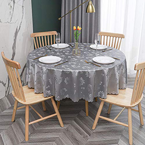 PVC Tischdecke Runde Fleckabweisende Und Wasserdichter Esstisch Outdoor Tischdecken Blume Grau-160cm PVC Tischdecke Runde Fleckabweisende Und Wasserdichter Esstisch Outdoor Tischdecken Blume Grau-160cm von oxiang