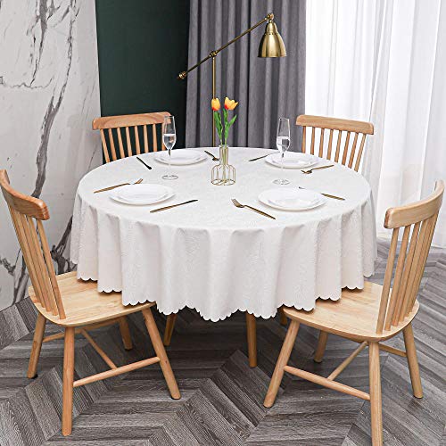 PVC Tischdecke Runde Fleckabweisende Und Wasserdichter Esstisch Outdoor Tischdecken Gestreiftes Weiß-160cm PVC Tischdecke Runde Fleckabweisende Und Wasserdichter Esstisch Outdoor Tischdecken Gestreiftes Weiß-160cm von oxiang