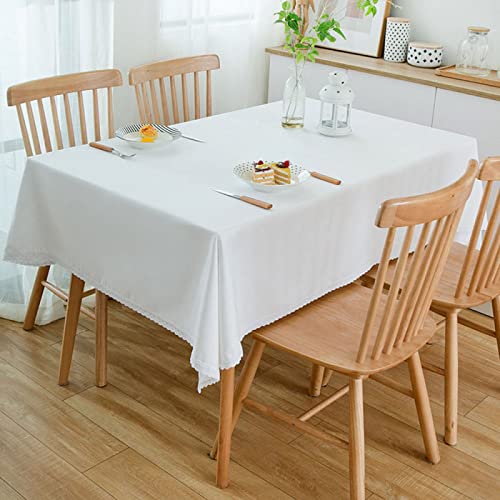 Tischdecke Rechteckige Baumwolle Leinen Einfarbig Esstisch Outdoor Tischdecken,140 X 180cm,Weißölbeständig von oxiang