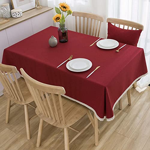 Tischdecke Rechteckige Baumwolle Leinen Einfarbig Esstisch Outdoor Tischdecken,90 X 130cm,rot von oxiang