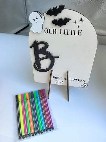 Little Boo Baby's First Halloween Fußabdruck Schild Handwerk 2025, Trick or Treat Smell My Feet DIY Holz Baby Fußabdruck Kunst, personalisiertes Andenken, Geschenk, Halloween-Dekoration für von oyhqes