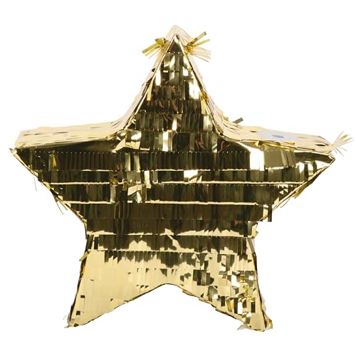 P'TIT CLOWN - 23193 - Pinata Stern - Einfaches Befüllen - Dekorationszubehör Kindergeburtstag, Kirmes, Feiern - Karton, Kunststoff - Gold - 36 x 36 x 9 cm von p'tit clown