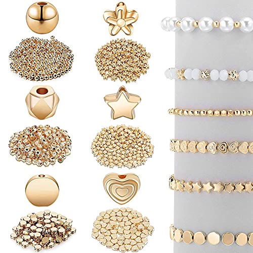 pQirnvIL 1200 StüCk Abstandsperlen Set für Armband Ohrring Halskette Schmuckherstellung (6 Verschiedene Formen) von pQirnvIL