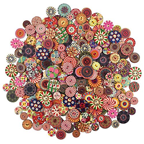 pQirnvIL 300 StüCk Gemischte Runde HöLzerne KnöPfe Bastel KnöPfe mit 2 LöChern für Kunst Stricken NäHen DIY Dekoration von pQirnvIL