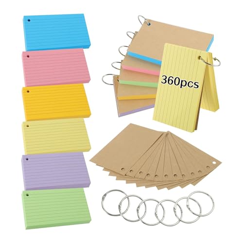 pQirnvIL Lernkarten, 600 StüCk Mehrfarbige Karteikarten, Revisionskarten mit 6 Ringen, Karteikarten Aus Kraftpapier, Linierte Karteikarten von pQirnvIL