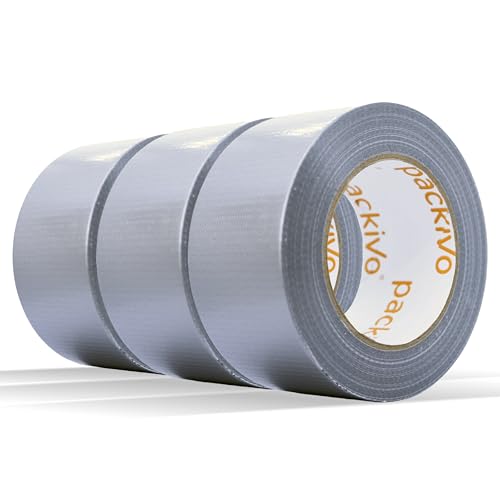 packivo Panzertape silber- 3 Rollen 50m x 50mm Gewebeband Duct Tape extra ultra stark breit silber silver Klebeband wasserdicht Panzerband Gewebeklebeband für Innen und Außen von packivo