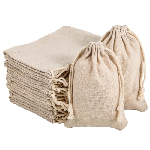 packra Baumwollsäckchen 30 Stück, Geschenktüten Baumwoll Säckchen Klein 10x14cm, Leinensäckchen Stoffbeutel klein, Jutesäckchen für Schmuck Hochzeit Weihnachten Party von packra