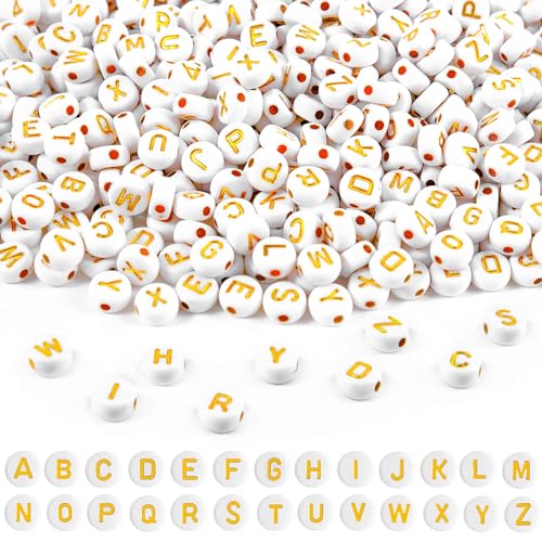 Buchstabenperlen, A-Z Buchstaben Perlen 7 mm Alphabet Perlen Set, Acryl Rund Buchstabenperlen für Armbänder Halsketten Schmuck DIY Herstellung, 600 Stk, Gold Weiß Buchstabenperlen, A-Z Buchstaben Perlen 7 mm Alphabet Perlen Set, Acryl Rund Buchstabenperlen für Armbänder Halsketten Schmuck DIY Herstellung, 600 Stk, Gold Weiß von packra