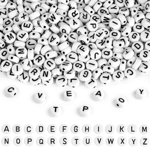 Buchstabenperlen, A-Z Buchstaben Perlen 7 mm Alphabet Perlen Set, Acryl Rund Buchstabenperlen für Armbänder Halsketten Schmuck DIY Herstellung, 600 Stk, Schwarz Weiß Buchstabenperlen, A-Z Buchstaben Perlen 7 mm Alphabet Perlen Set, Acryl Rund Buchstabenperlen für Armbänder Halsketten Schmuck DIY Herstellung, 600 Stk, Schwarz Weiß von packra