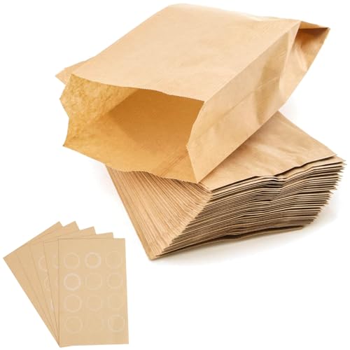 Papiertüten Braun, Geschenktüten mit Aufklebern, Kraftpapiertüten klein Papiertüten zum Verpacken von Geschenken(50 Stück, 11x20cm) von packra