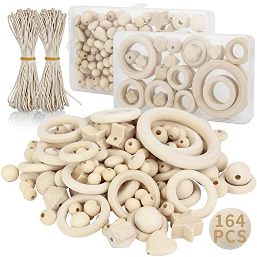 Holzperlen Holzringe Set 164 Stück, Holzperlen zum auffädeln Natur, Holzkugeln mit Loch und Holzringe zum Basteln DIY Makramee, Runde Holz Perlen für Schmuck Zubehör Holzperlen Holzringe Set 164 Stück, Holzperlen zum auffädeln Natur, Holzkugeln mit Loch und Holzringe zum Basteln DIY Makramee, Runde Holz Perlen für Schmuck Zubehör von packra