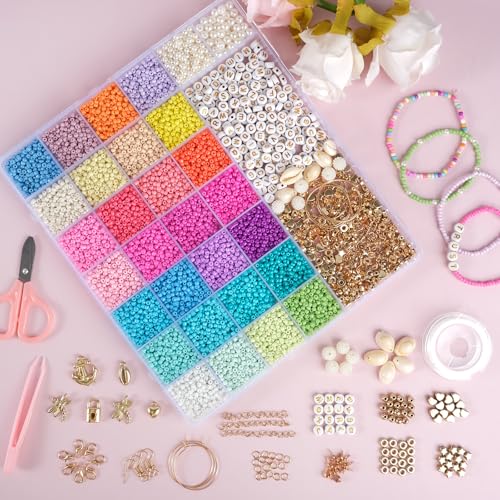 packra Perlen für Armbänder, 28 Farben Perlenset, 3mm Perlen zum Auffädeln, Buchstabenperlen & Zubehör, Armband Perlen Set DIY Schmuck selber machen packra Perlen für Armbänder, 28 Farben Perlenset, 3mm Perlen zum Auffädeln, Buchstabenperlen & Zubehör, Armband Perlen Set DIY Schmuck selber machen von packra