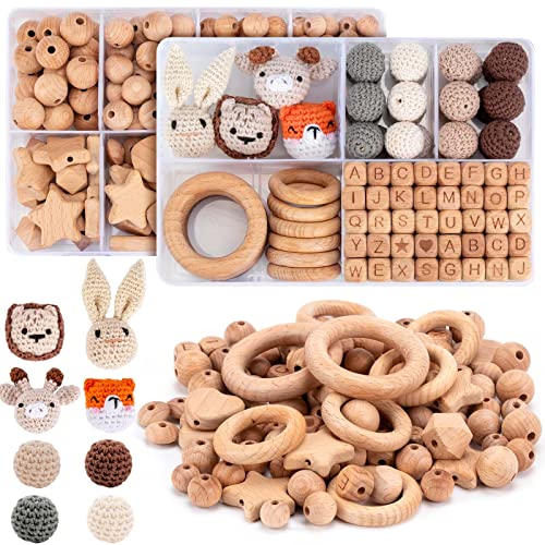 Holzperlen Holzringe Set, 332 Stück Beech holzperlen Rund Holzkugeln mit Loch zum Auffädeln, Buchstaben gehäkelt Holz Perlen für Makramee basteln DIY Schmuck Zubehör Holzperlen Holzringe Set, 332 Stück Beech holzperlen Rund Holzkugeln mit Loch zum Auffädeln, Buchstaben gehäkelt Holz Perlen für Makramee basteln DIY Schmuck Zubehör von packra