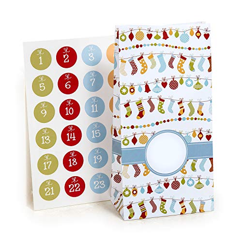 Adventskalender zum Befüllen Nicholas Surprise 24 beschichtete Papiertüten Geschenktüten Weihnachten, Weihnachtskalender Bastelset inkl. Adventszahlen Aufkleber von pajoma von pajoma