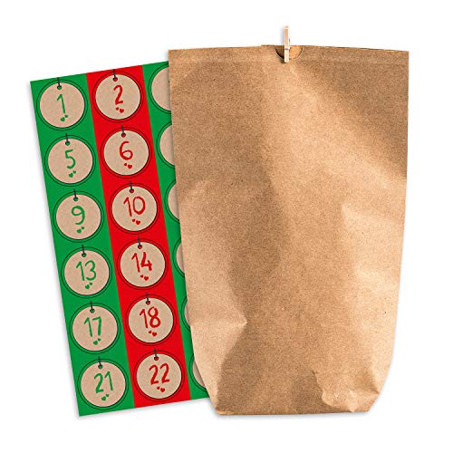 Adventskalender zum Befüllen Nordic Vintage 24 Papiertüten Geschenktüten Weihnachten, Weihnachtskalender Bastelset inkl. Adventszahlen Aufkleber von pajoma von pajoma