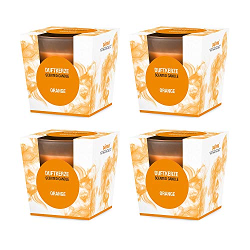 pajoma® Duftkerze 4er Set, Orange - im satinierten Glas | 4x 120g Wachsgewicht, Brenndauer: 25 Stunden, in edler Geschenkverpackung | Premium Qualität von pajoma