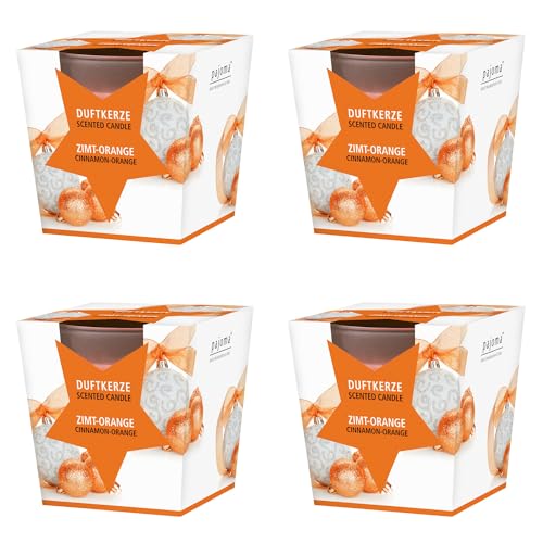 pajoma® Duftkerze 4er Set, Zimt-Orange - im satinierten Glas | 4x 120g Wachsgewicht, Brenndauer: 25 Stunden, in edler Geschenkverpackung | Premium Qualität von pajoma